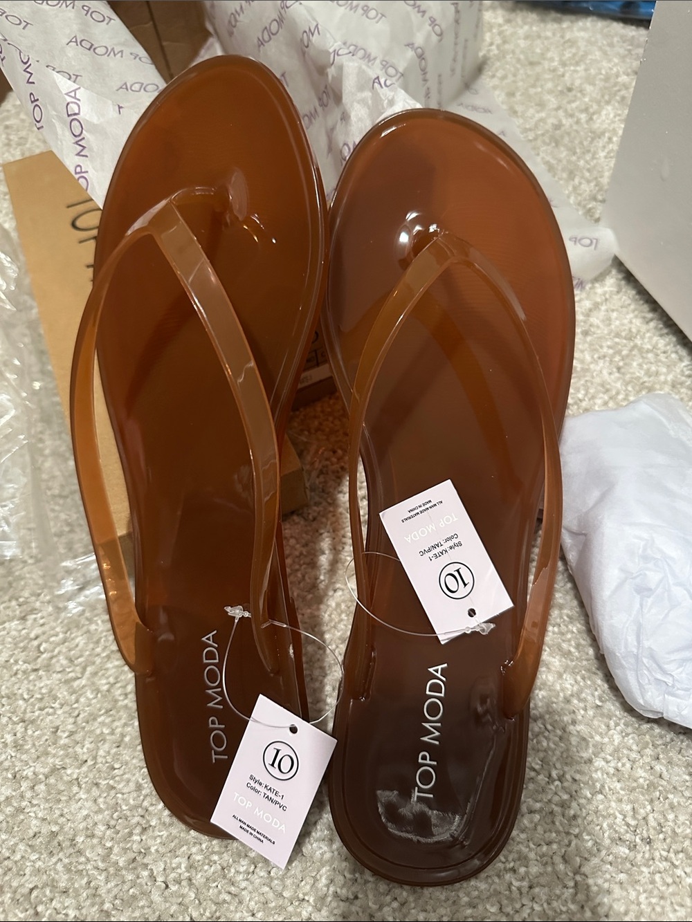 TOP Moda Amber Brown Jelly Thong Sandals